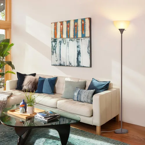 Vista 6 de Coucrek Lámpara de pie, lámparas LED de pie con pantalla de plástico blanco, luces de piso de esquina para sala de estar, dormitorio, interruptor