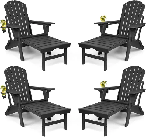 Vista 10 de Oversized Adjustable Folding Adirondack Chairs Set of 2 with Ottoman 400LBS Negro