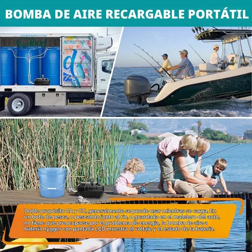 Vista 3 de hygger Bomba de aire recargable para estanque de acuario, potente bomba de aire de tanque comercial silenciosa con manguera, válvula de retención