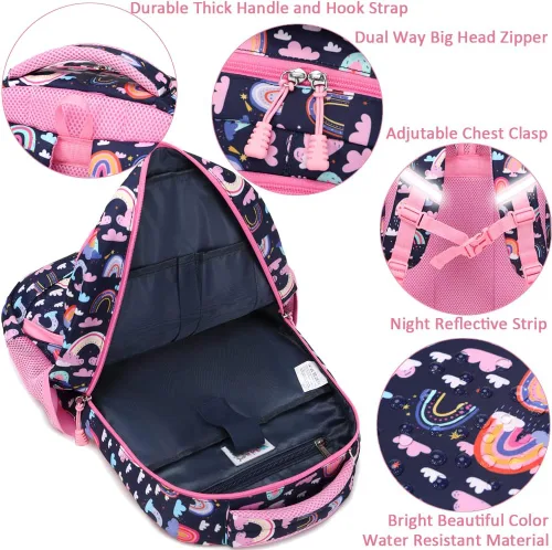 Vista 49 de Juego de mochila para niñas y adolescentes, mochila escolar para niños con bolsa para el almuerzo, estuche para lápices, mochilas escolares