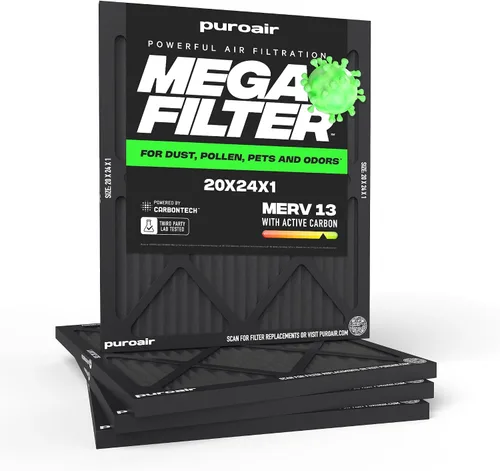 Vista 15 de PuroAir Filtro Mega - Filtro de aire de 12x12x1 MERV 13 para el hogar con carbón activado - Filtros alérgenos, caspa de mascotas, humo, polvo