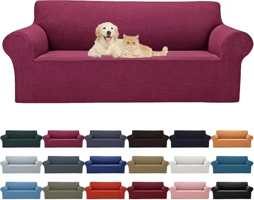 Vista 17 de Cupuamon Funda elástica para sofá de 1 plaza, funda protectora de muebles con parte inferior elástica de tela jacquard a cuadros pequeños para Beige