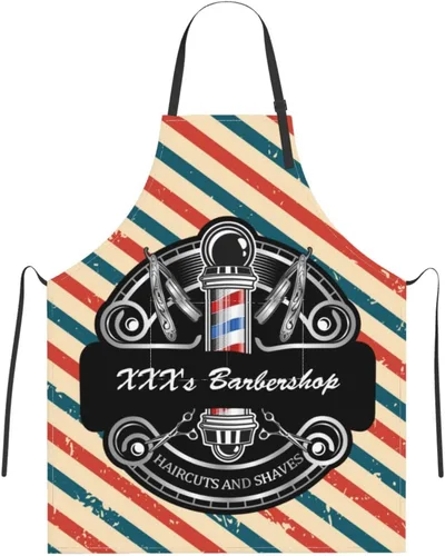 Vista 16 de Delantal de barbería personalizado para hombres y mujeres, delantal de peluquería con texto personalizado con bolsillos, delantal personalizado