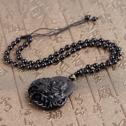 Vista 5 de TIKCAUZ Collar de obsidiana negra de cristal natural y piedra curativa con cuerda ajustable, hecho a mano, joyería de piedras preciosas para hombres