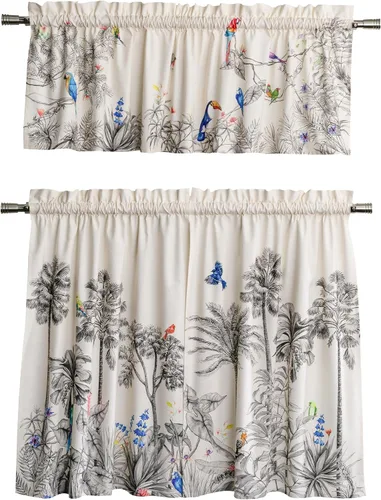 Vista 40 de Maison d' Hermine Juego de cortinas de cocina para ventanas, juego de cortinas de cocina 100% algodón, cenefas para el hogar [2 niveles