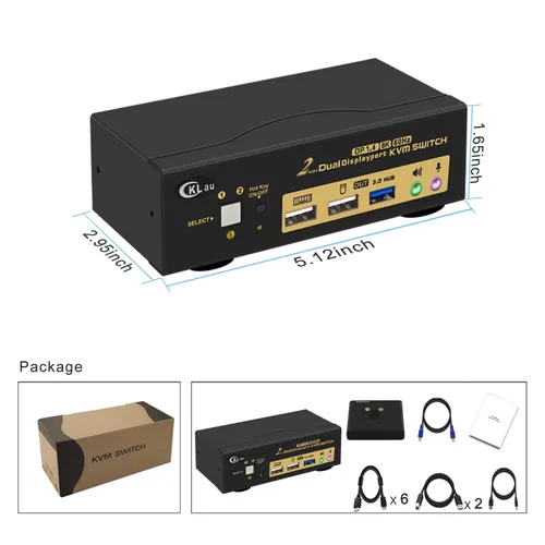 Vista 6 de Conmutador KVM de 2 puertos USB 3.0 de doble monitor Displayport 1.4 8K@30Hz 4K@144Hz, puerto de visualización Conmutador KVM 2 monitores con audio