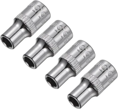 Vista 13 de uxcell 4 Pcs 1/4-Inch Drive 0.197 in 6-Point Zócalo poco profundo, métrico, acero con cromado