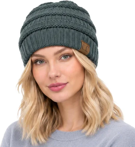 Vista 44 de CC Classic Winter Fall Trendy Chunky Stretchy Cable Knit Beanie Hat 2 tonos púrpura/azul marino