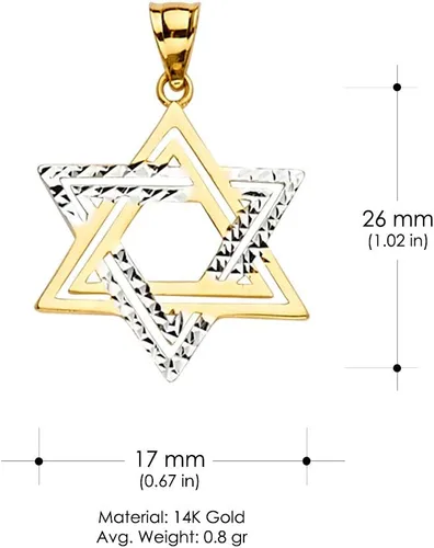 Vista 3 de Ioka - Colgante mediano con dije de estrella de David de oro de dos tonos de 14 quilates para collar o cadena, Metal