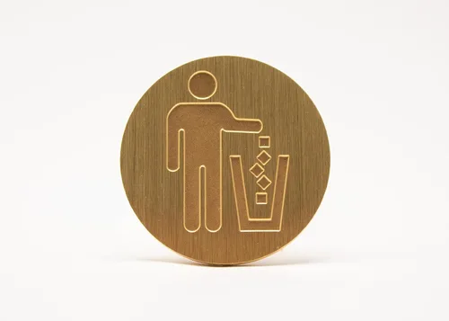 Vista 14 de Logotipo de basura, emblema, medallón, cocina, oficina, parte delantera del gabinete, 1.5 pulgadas, acero inoxidable, latón, negro mate, cantidad 1