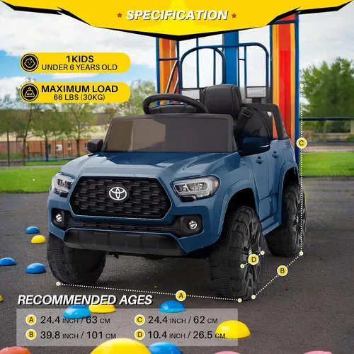 Vista 6 de Blitzshark Vehículo eléctrico motorizado con licencia Toyota Tacoma de 12 V para niños, con control remoto, pantalla digital, suspensión de resorte