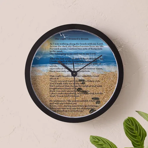 Vista 5 de CafePress Footprints in The Sand - Reloj de pared de 10 pulgadas para sala de estar, cocina u oficina