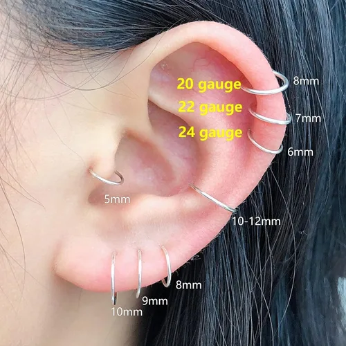 Vista 56 de Small Gold or Sterling Silver Huggie Hoop Earrings for Women Cartilage Nose Helix Tragus