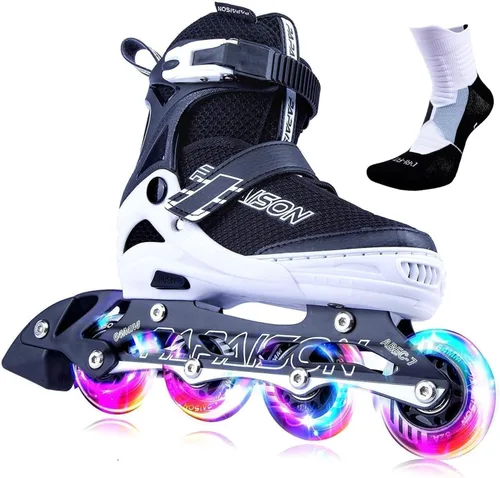 Vista 7 de PAPAISON Patines en línea ajustables para niños y adultos con ruedas completamente iluminadas, patines de ruedas para exteriores para niñas y niños