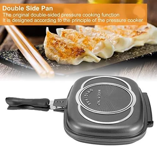 Vista 4 de CHICIRIS Sartén de doble cara, sartén de aluminio para cocina, parrilla doble multiusos para tortilla de huevo, sándwich, carne, barbacoa, panini