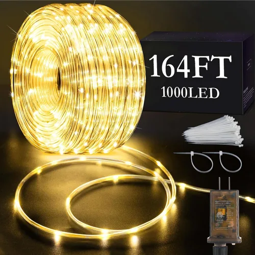 Vista 19 de KNONEW - Guirnalda de luces de 164 pies con 1000 luces LED para exteriores, luces de cuerda impermeables para exteriores con 8 modos, tubo