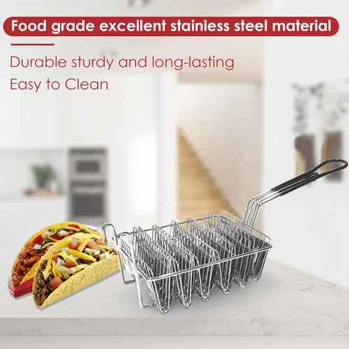 Vista 3 de Cesta para freidora de tacos, freidora de tacos, 6 conchas con mango desmontable, fabricante de conchas de tacos para hornear freidora de aire