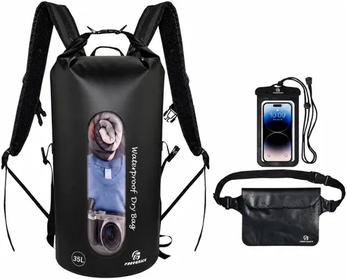 Vista 17 de Freegrace - Juego de 3 bolsas secas impermeables, bolsa seca con 2 cierres y correa de hombro desmontable; bolsa de cintura y funda para teléfono