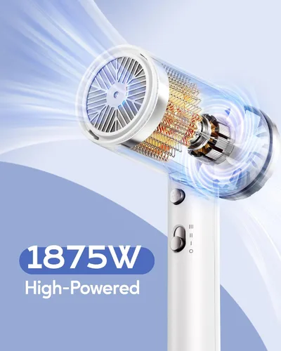 Vista 2 de Wavytalk Secador de pelo con difusor 1875W Secador iónico para secado rápido con concentrador Blanco ligero.