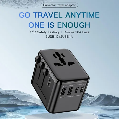 Vista 6 de Adaptador de viaje universal, adaptador de corriente internacional de 30 W y 5 puertos con 3 USB C y 2 USB A de carga rápida, convertidor de enchufe