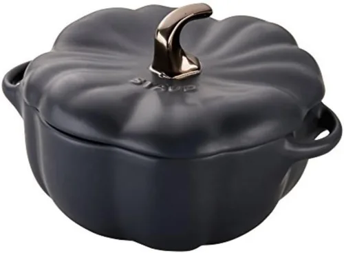 Vista 13 de STAUB Pequeña cerámica de 0.5 cuartos de galón, apta para horno y estufa hasta 572 °F, plato de calabaza, hornear, plato de caramelo, naranja quemado