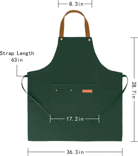 Vista 3 de 3Pack Chef Apron, Waterproof Apron, Adjustable Apron with 2 Pockets for Men Women, Apron for Cooking Baking Restaurant Verde