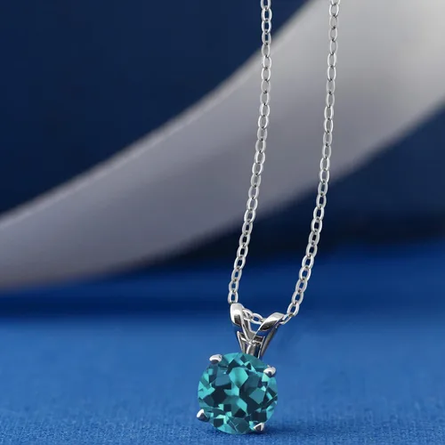 Vista 122 de Gem Stone King Collar con colgante solitario de plata de ley 925 de 0.236 in con piedra natal redonda Collar de 4 puntas para mujer Con cadena