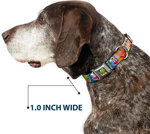 Vista 6 de Collar de perro hebilla de cinturón de seguridad Muppets Caras de cerca negro 9 a 15 pulgadas 1.0 pulgadas de ancho