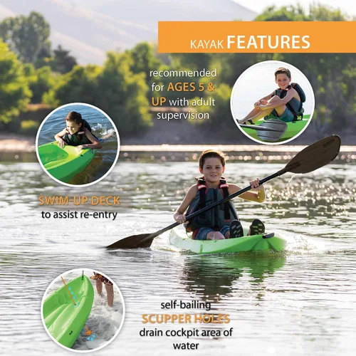 Vista 2 de Lifetime Youth Kayak de olas de 6 pies con paleta Verde