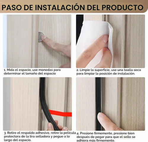 Vista 5 de Burlete de sellado de puerta de 39.37 pies – Bloqueador de corrientes de aire de goma autoadhesivo para gran espacio de 0.31 a 0.43 pulgadas, cinta