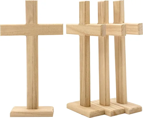 Vista 2 de Paquete de 4 cruces de madera sin terminar cruces de mesa para manualidades de 4.5 x 8.5 pulgadas