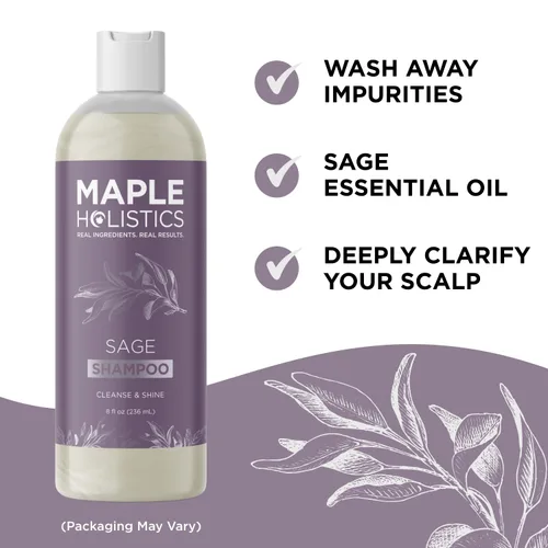 Vista 3 de Champú Sage anticaspa con argán, jojoba y spikenard orgánico, 100% natural, sin sulfatos, tratamiento para hombres y mujeres, fórmula antiséptica