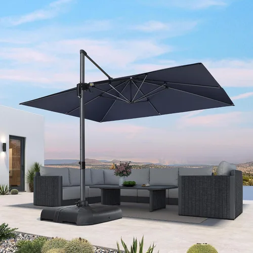Vista 27 de PURPLE LEAF Sombrilla de patio de 8 pies para exteriores, sombrilla voladiza cuadrada de aluminio con rotación de 360 grados para jardín, terraza