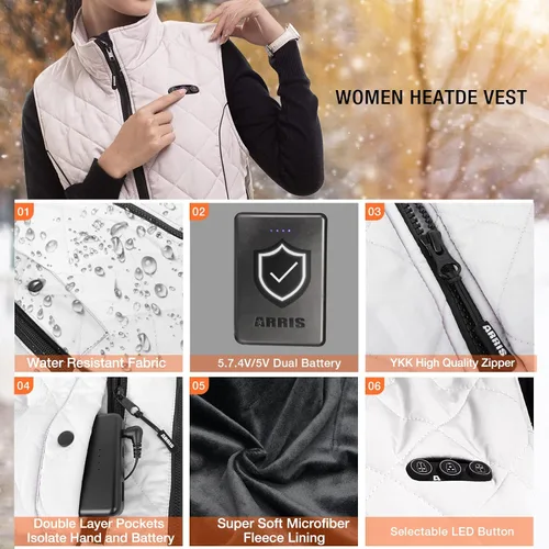 Vista 5 de ARRIS Womens Heated Vest, Size Adjustable 7.4V Electric Warm Vest with Battery Pack