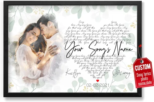 Vista 13 de H-DEWALL Póster personalizado de letras de canciones, regalo de boda único para parejas, personaliza con tus propias fotos, nombres y fecha, sin