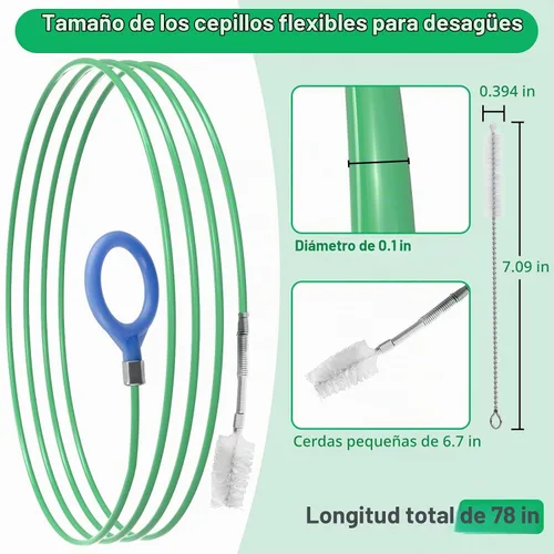 Vista 2 de Herramienta de limpieza de drenaje de techo corredizo, cepillo de tubo flexible de 78 pulgadas, cepillo de drenaje de tubo extra largo para limpieza
