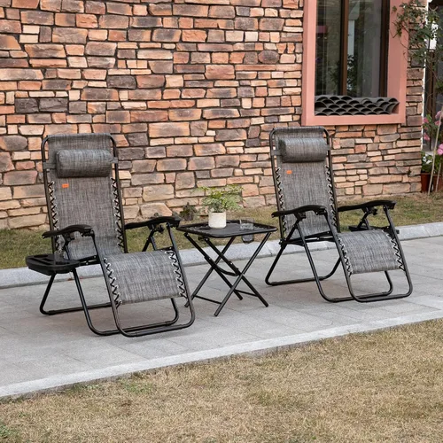 Vista 2 de Outsunny Juego de sillas Zero Gravity con mesa auxiliar, portavasos, gris