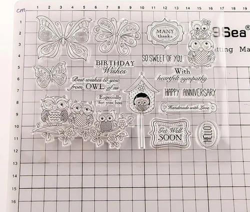 Vista 3 de Sellos transparentes de mariposas y búhos para hacer tarjetas, sellos de goma para álbumes de recortes, álbum de fotos, papel en relieve, decoración