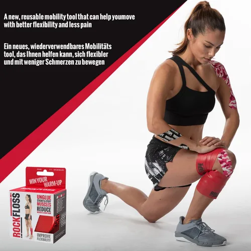 Vista 5 de Rocktape RockFloss Tack - Banda de movilidad, recuperación muscular de compresión, hilo dental para dolor muscular, 2 y 4 pulgadas de ancho, rojo