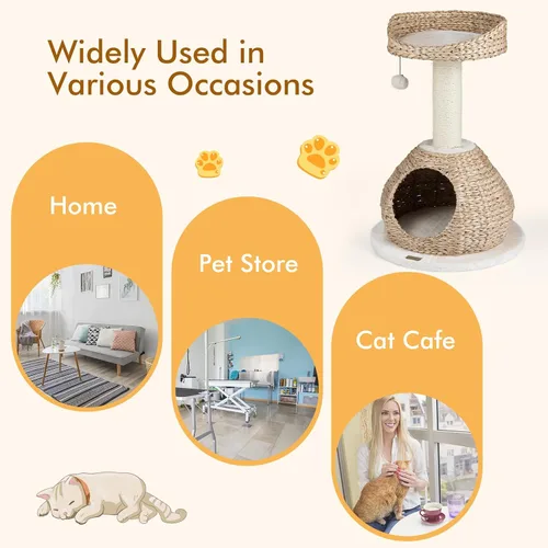 Vista 9 de PETSITE Árbol para gatos moderno de 28 pulgadas, poste rascador de sisal de sisal de torre para gatos, hecho a mano y percha superior, bola colgante