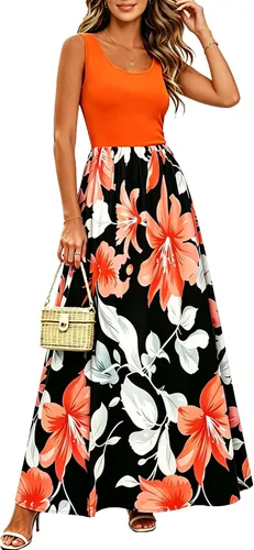 Vista 7 de Bluetime Vestido largo de verano para mujer, estilo bohemio, sin mangas, estampado floral (S-3XL)