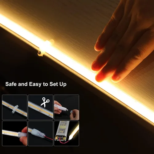 Vista 5 de dephen Tira de luces LED COB para exteriores de 16.4 pies, DC24 V 4000 K, 528 LEDS/m, IP67 impermeable cortable con cinta 3M para el hogar, balcón