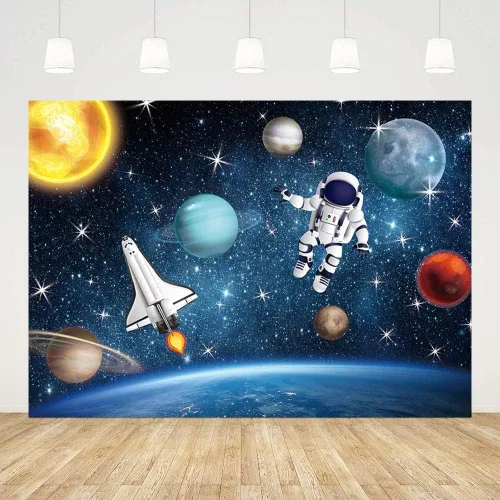 Vista 9 de AIBIIN Fondo de fotografía del espacio exterior de 7 x 5 pies, universo, planeta, estrella, galaxia, astronauta, cohete, fotografía, fondo