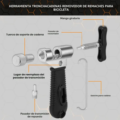 Vista 2 de Conjunto de herramientas de reparación de cadena de bicicleta Oumers, herramienta de rotura de cadena de bicicleta, alicates de eslabón maestro