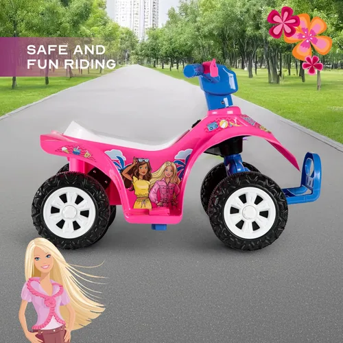 Vista 6 de Barbie - Cuadriciclo 6V para niños, juguete de montar potente y seguro con batería recargable, conducción hacia adelante y hacia atrás, capacidad