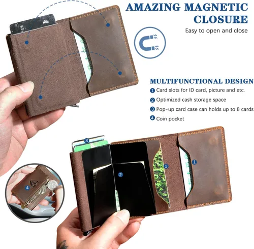 Vista 5 de Handadsume Grueso caballo loco cuero viaje regalo bolsillo frontal con moneda bolsillo tarjeta caso organizador Rfid cartera para hombres hombres