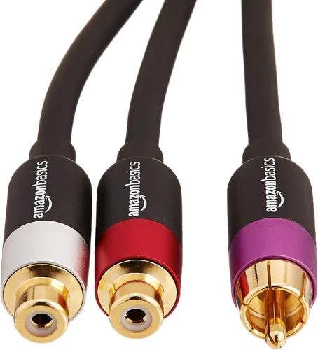 Vista 2 de Amazon Basics Cable divisor RCA Y-Adaptador, 2-hembra a 1 macho, chapado en oro, para subwoofer y reproductor de CD, doble blindado, 12
