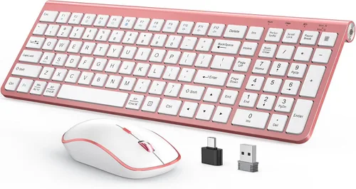 Vista 13 de Combo de teclado y mouse inalámbricos JOYACCESS, teclado de mecanógrafo ergonómico de 2.4G con receptor Type-C y inclinación ajustable