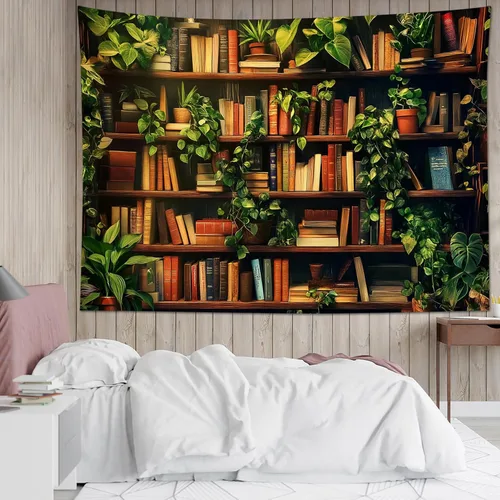Vista 17 de HVEST Tapiz de cactus con diseño de plantas suculentas del desierto tropical en estante de madera, tapiz para colgar en la pared, acuarela botánica