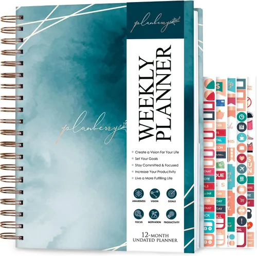 Vista 15 de PLANBERRY Agenda semanal grande prémium – Planificador de vida y presupuesto sin fecha – Organizador y diario de productividad, 8 x 10.4 pulgadas